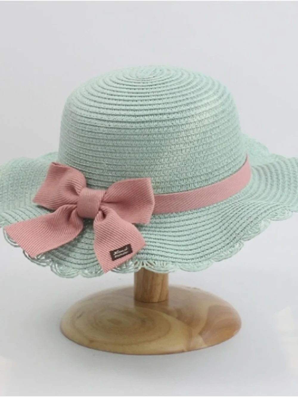Kids Mint Green Sun Hat with Pink Bow - Stylish Summer Hat
